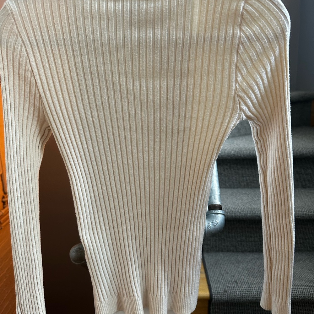 Cream Ribbed Women's Sweater - Picture 3 of 5